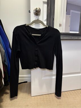 Brandy Melville Black Cropped Button-Front Women's Top